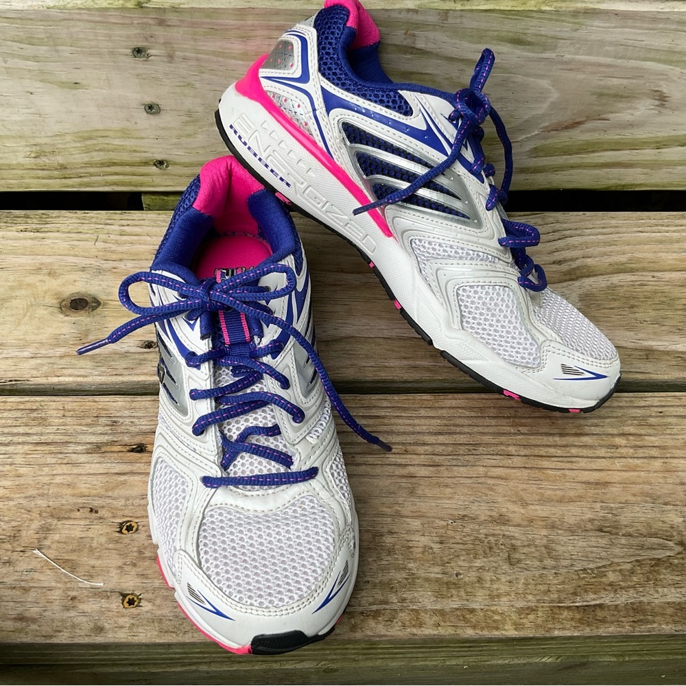 FILA Hot Pink White Leather Sneakers Running Shoes Lace Up Size 8 Walking